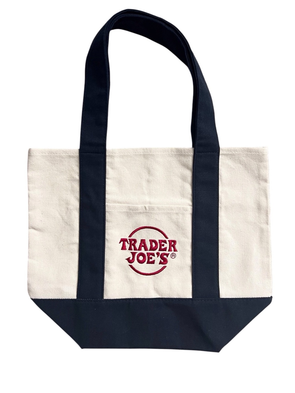Trader Joe's Mini Tote Bag Shopper Navy Cream Trending Small 13 inch Canvas - Picture 1 of 6